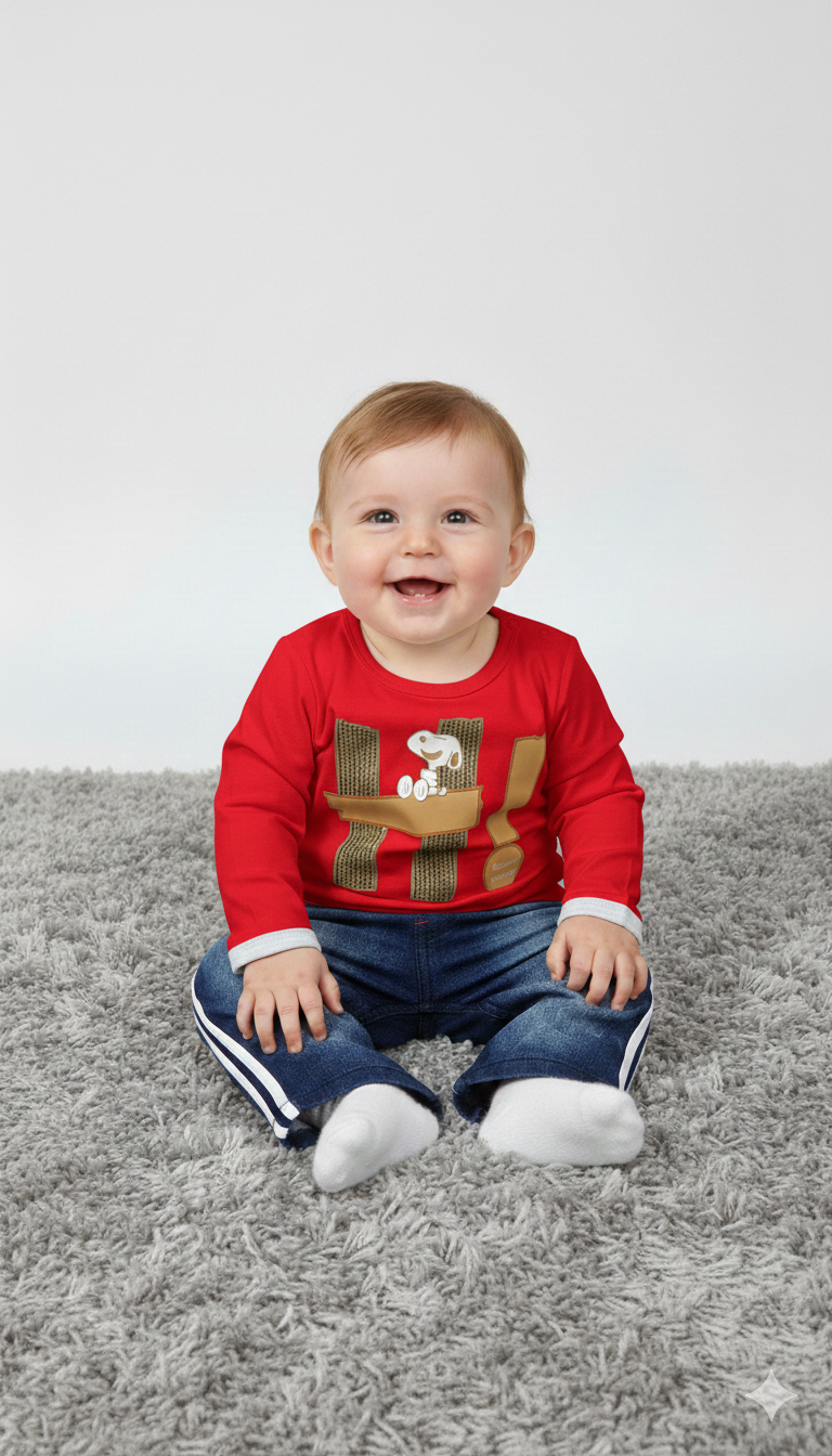 Baby Boys 2 Piece Set with Cotton Shirt and Jeans Pant