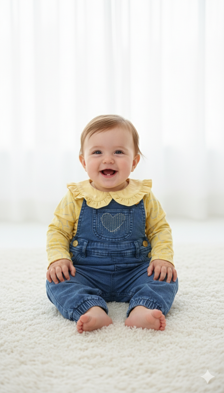 Girls 2 Piece Dungaree Set with Cotton Shirt and Jeans Dungaree