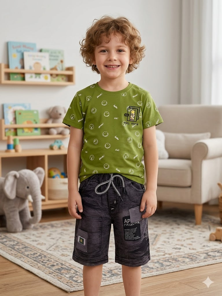 Kids Printed T-Shirt & Casual Shorts Set