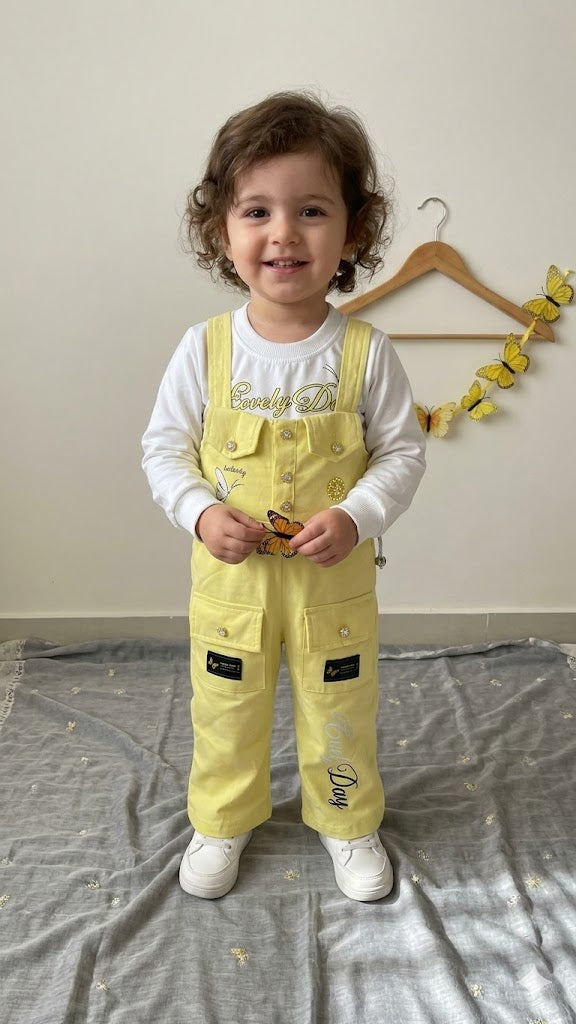 Girls 2 Piece Dungaree Set with Full Sleeves Shirt