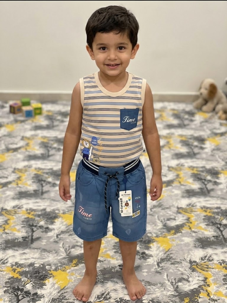 Kids Summer 2-Piece Casual Set – Striped Sleeveless Shirt & Denim Shorts