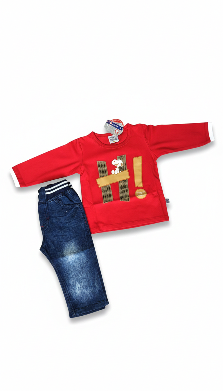 Baby Boys 2 Piece Set with Cotton Shirt and Jeans Pant