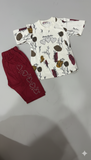 Girls 2 Piece Set with Cotton Shirt and Red Jeans Shorts with Stones