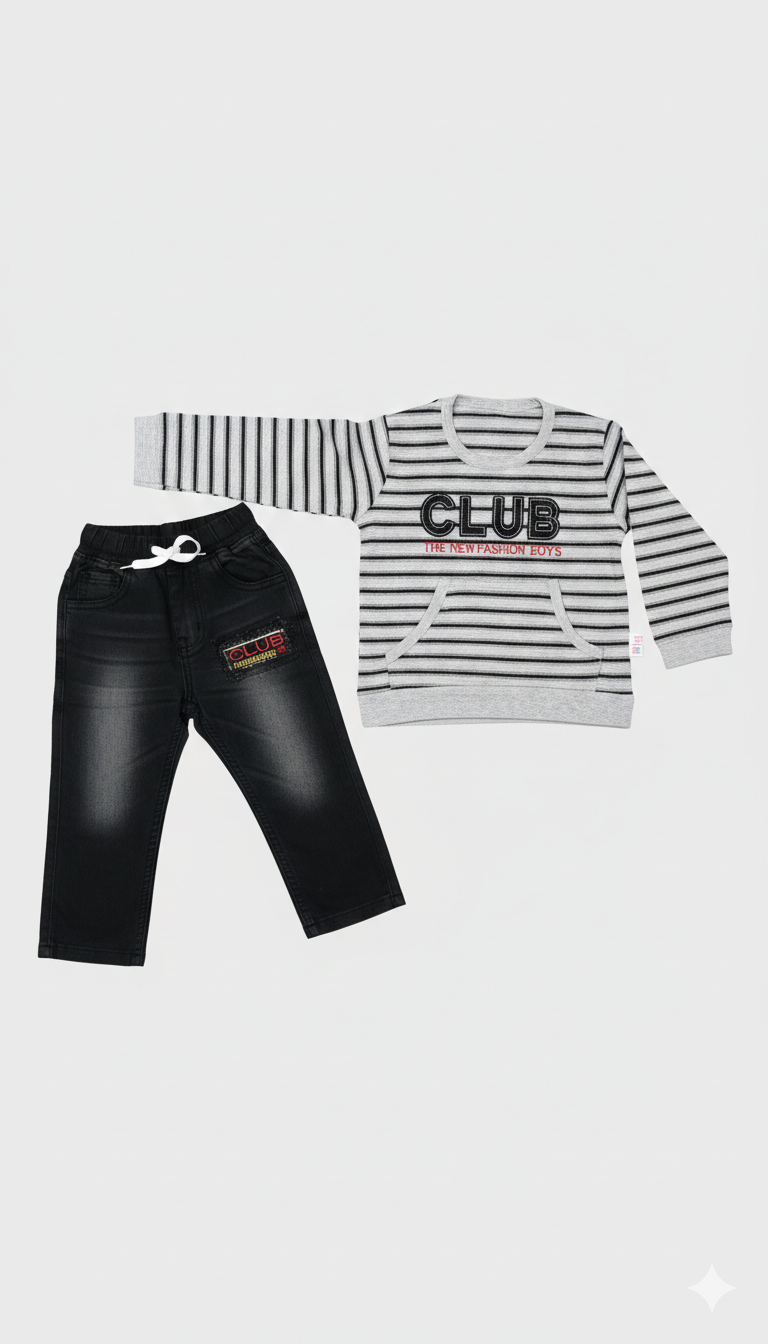 Baby Boys 2 Piece Set with Cotton Shirt and Jeans Pant