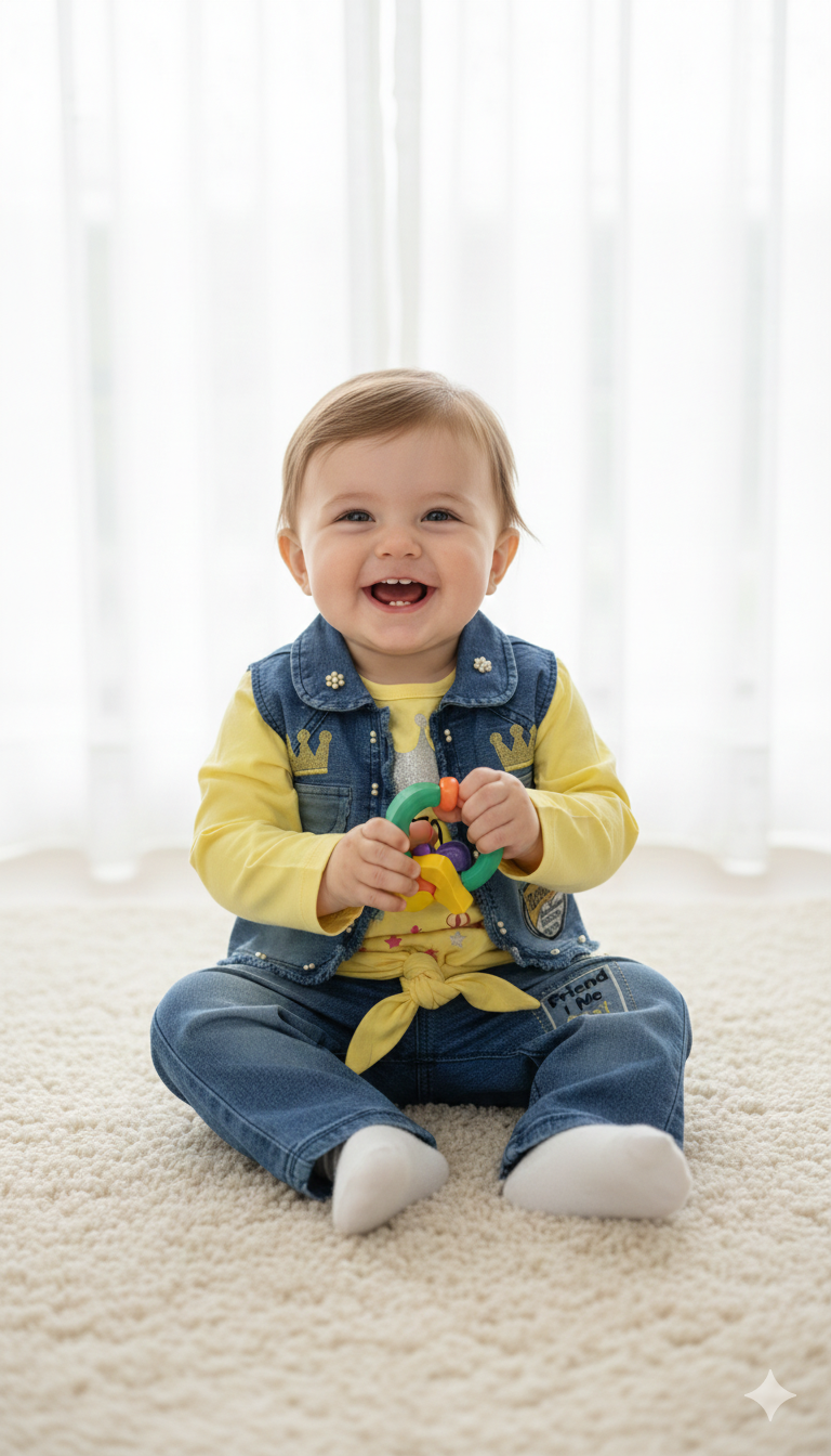 Girls 3 Piece Set with Cotton Shirt, Jeans Jacket, and Bell Bottom Jeans Pant