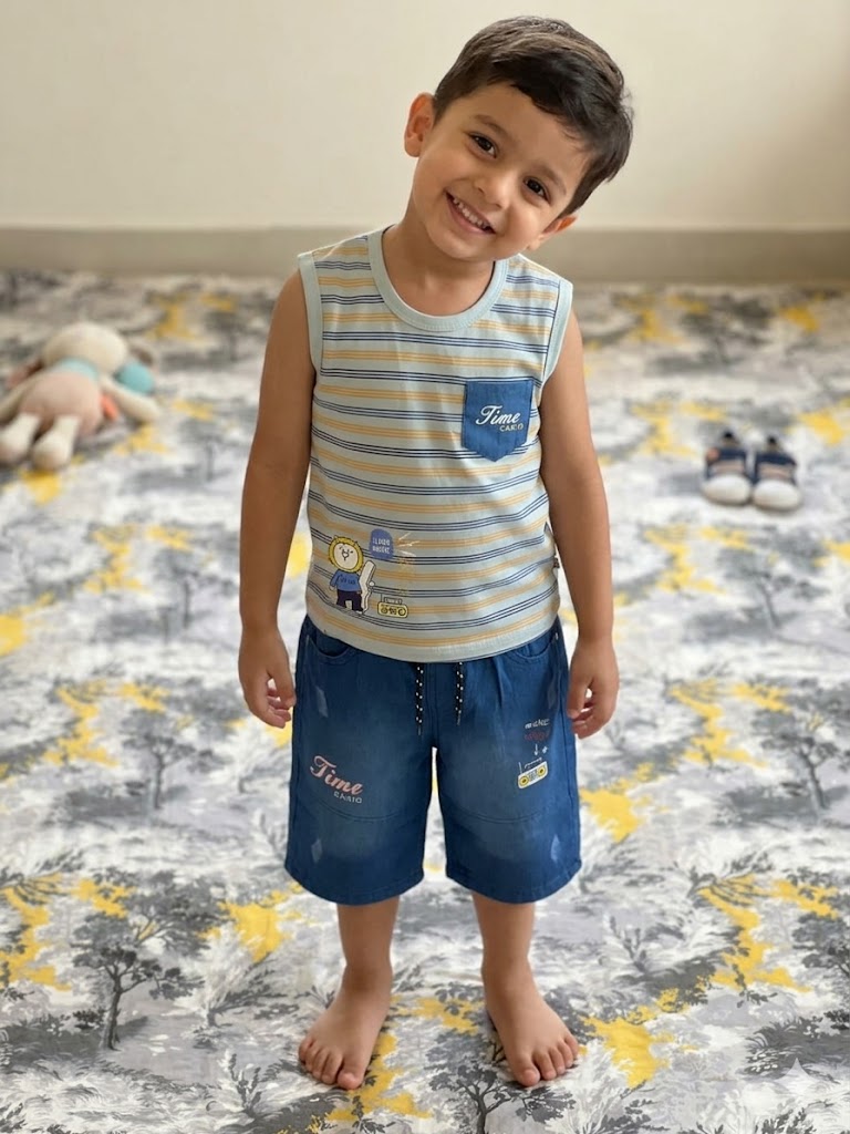 Kids Summer 2-Piece Casual Set – Striped Sleeveless Shirt & Denim Shorts