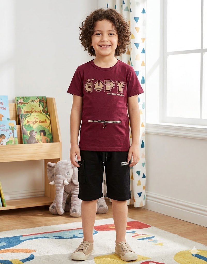 Cool & Casual Boys' Two-Piece Summer Set – Graphic Tee with Cargo Shorts