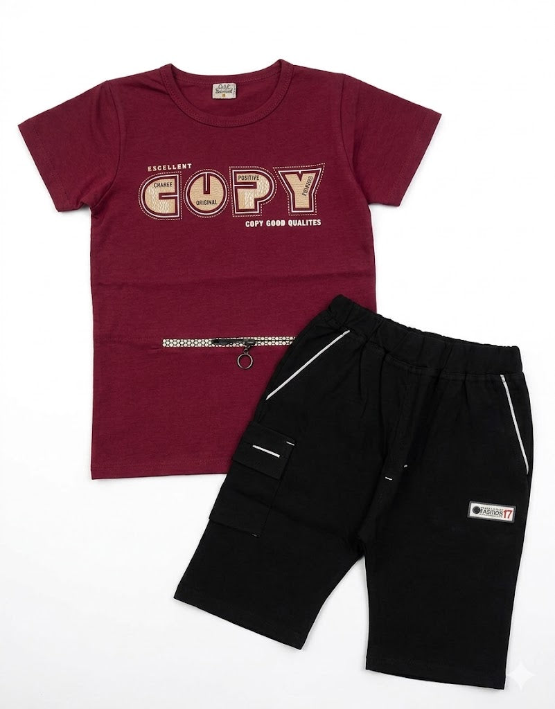 Cool & Casual Boys' Two-Piece Summer Set – Graphic Tee with Cargo Shorts