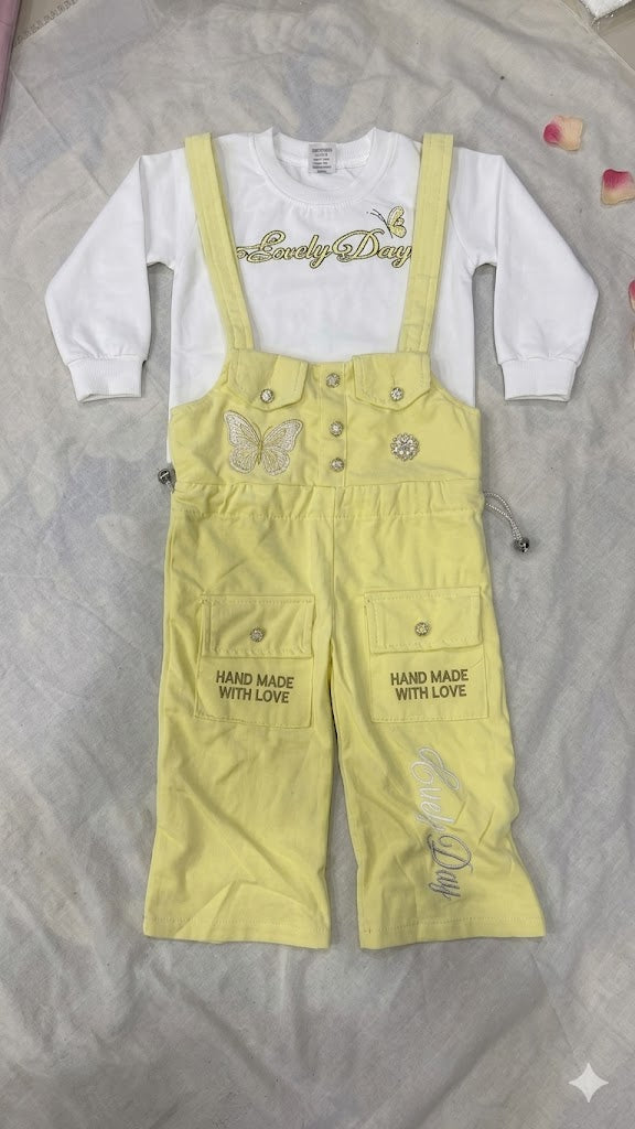 Girls 2 Piece Dungaree Set with Full Sleeves Shirt